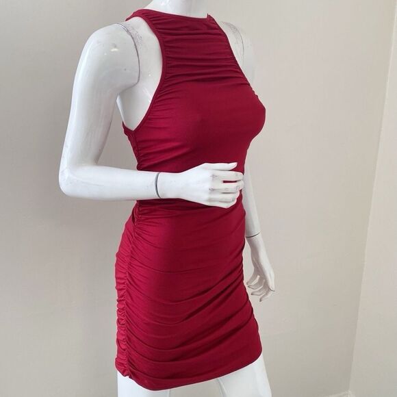 Rachel Pally Red High Neck Racerback Sleeveless Dress w Ruching on Sides - Picture 8 of 8